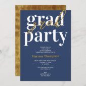 ネイビモダンーブルー金ゴールド卒業パーティー招待状 招待状 (正面/裏面)