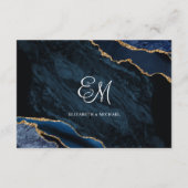 ネイビモダンーブルー金ゴールド瑪瑙ウェディングレセプション エンクロージャーカード (裏面)