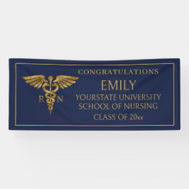 ネイビモダンーブルー金ゴールド看護学校RN卒業 横断幕