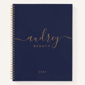 ネイビモダンーブルー金ゴールド署名モノグラムの ノートブック (正面)