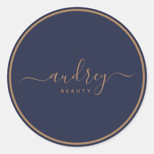 ネイビモダンーブルー金ゴールド署名 ラウンドシール (正面)