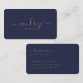 ネイビモダンーブルー金ゴールド署名 名刺 (正面/裏面)