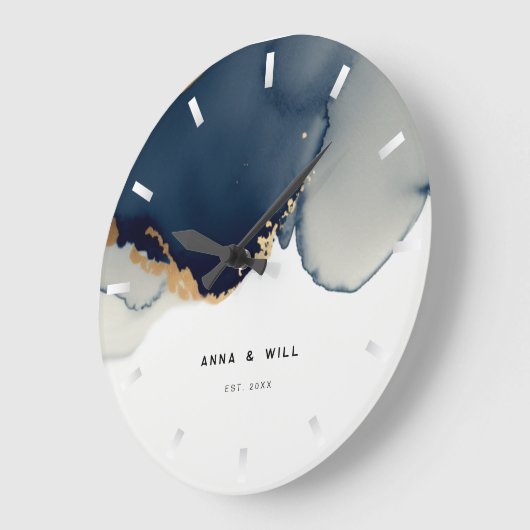 ネイビモダンーブルー金ゴールド航海の海岸記念日 ラージ壁時計 (傾斜)