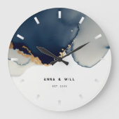 ネイビモダンーブルー金ゴールド航海の海岸記念日 ラージ壁時計 (正面)