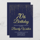 ネイビモダンーブルー金ゴールド70thバースデーパーティー 招待状 (正面/裏面)