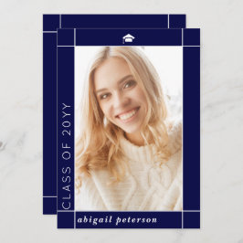 ネイビモダンーブルー2025年卒業写真クラス 案内状