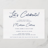 ネイビモダンーブルー3写真卒業金ゴールド 箔招待状 (裏面)