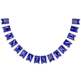 ネイビモダンーブルー3枚の写真、卒業キャップ、卒業証書 バンティングフラッグ