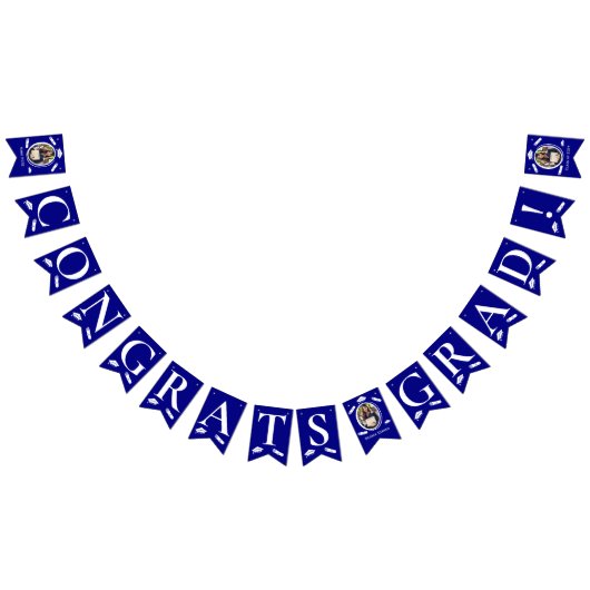 ネイビモダンーブルー3枚の写真、卒業キャップ、卒業証書 バンティングフラッグ (全)