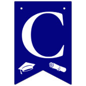 ネイビモダンーブルー3枚の写真、卒業キャップ、卒業証書 バンティングフラッグ (第2の旗)