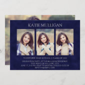 ネイビモダンーブルー4写真2サイド卒業パーティー 招待状 (正面/裏面)