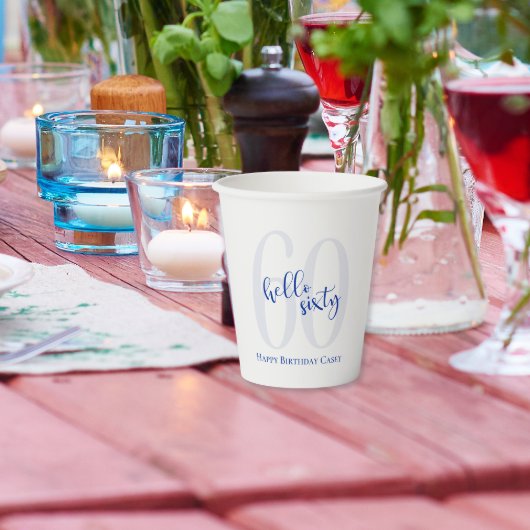 ネイビモダンーブルー60th誕生日紙カップ 紙コップ