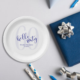 ネイビモダンーブルー60th誕生日紙プレート ペーパープレート
