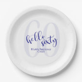 ネイビモダンーブルー60th誕生日紙プレート ペーパープレート (正面)