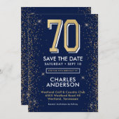 ネイビモダンーブルー70誕生日 セーブザデート (正面/裏面)