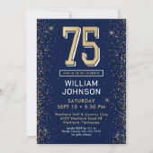 ネイビモダンーブルー75誕生日写真 招待状 (正面)
