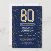 ネイビモダンーブルー80誕生日サプライズパーティー 招待状 (正面)