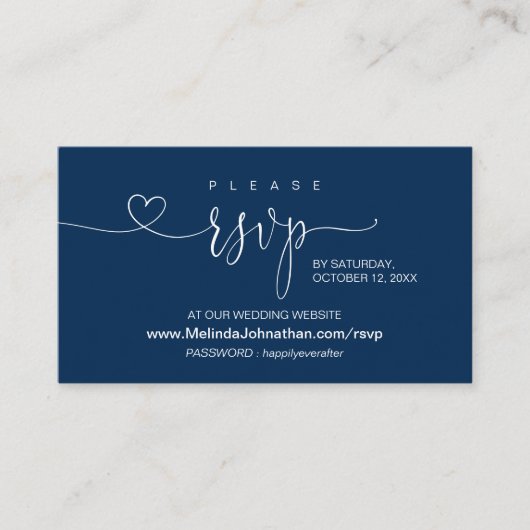 ネイビモダンーブルー、オンラインRSVP結婚 at's Website E エンクロージャーカード (正面)
