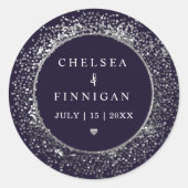 ネイビモダンーブルー&シルバーグリッター ラウンドシール (正面)