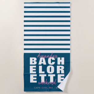 ネイビモダンーブルー&ピンクバチェロレッテギフト ビーチタオル