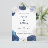 ネイビモダンーブルー&ベージュ結婚式招待状 招待状 (スタンド正面)