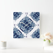 ネイビモダンーブルー&ホワイトのモザイク壁時計 スクエア壁時計 (ホーム)