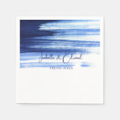 ネイビモダンーブルー&ホワイトウォーター結婚カラー スタンダードカクテルナプキン (正面)