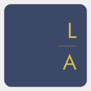 ネイビモダンーブルー  モノグラム金ゴールド封筒用シール スクエアシール