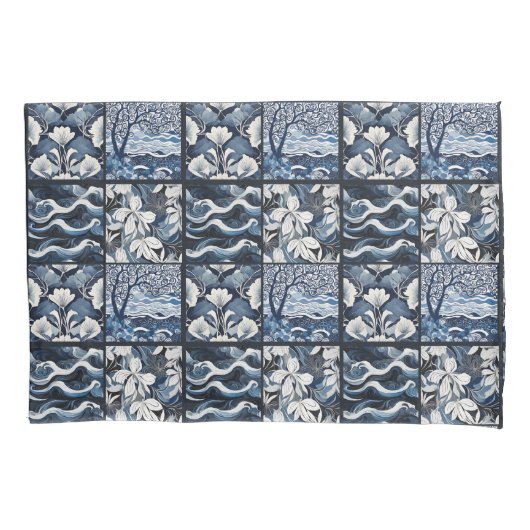 ネイビモダンーブルー 枕カバー (正面左)