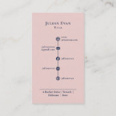 ネイビモダンーブルー&赤面ピンクローズ金ゴールドモノグラム 名刺 (裏面)