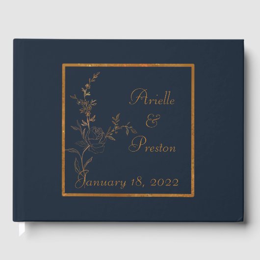 ネイビモダンーブルー&金ゴールドゲストブック ゲストブック (正面)