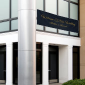 ネイビモダンーブルー&金ゴールドスクリプ結婚トへようこそ 横断幕 (ビルの外側)