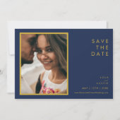 ネイビモダンーブルー |金ゴールドフォント写真水平 セーブザデート (正面)