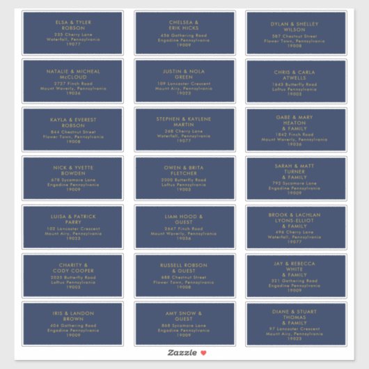 ネイビモダンーブルー |金ゴールド結婚のゲストアドレス シール (シート)