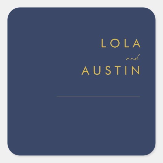 ネイビモダンーブルー |金ゴールド結婚の封筒用シール スクエアシール (正面)