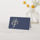 ネイビモダンーブルー&金ゴールド結婚ズ プレイスカード (裏面)