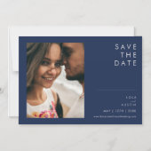 ネイビモダンーブルー | Silver Horizontal日付を保存 マグネット招待状 (正面)