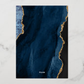 ネイビモダンーブルーAgateシック金ゴールドスクリプ結婚ト 箔招待状 (裏面)