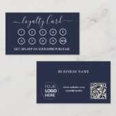 ネイビモダンーブルーQRコードビジネスロゴ ロイヤリティカード (正面/裏面)