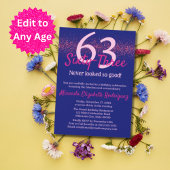 ネイビモダンーホットピンクグリッター赤面ウォメンズ誕生日 招待状