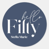 ネイビモダンーミニマルブシンプルルー50歳の誕生日 ラウンドシール (正面)