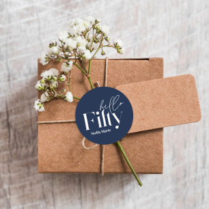 ネイビモダンーミニマルブシンプルルー50歳の誕生日 ラウンドシール