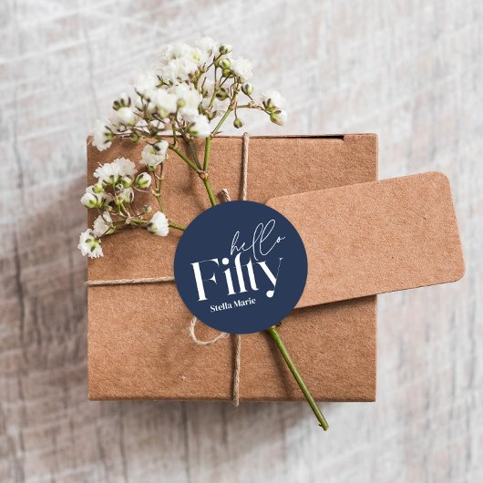 ネイビモダンーミニマルブシンプルルー50歳の誕生日 ラウンドシール