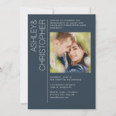 ネイビモダンーミニマルブルー婚約パーティ写真 招待状 (正面)