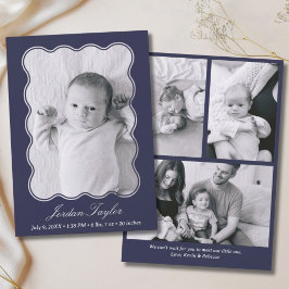 ネイビモダンーミニマルブルー生まれたばかりのベビー誕生 案内状