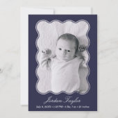 ネイビモダンーミニマルブルー生まれたばかりのベビー誕生 案内状 (正面)