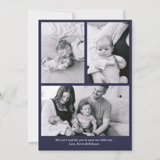 ネイビモダンーミニマルブルー生まれたばかりのベビー誕生 案内状 (裏面)