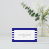 ネイビモダンーミニマルブルー白いスストライプフリー 名刺 (スタンド正面)