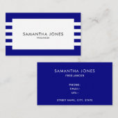 ネイビモダンーミニマルブルー白いスストライプフリー 名刺 (正面/裏面)