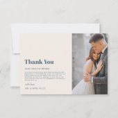 ネイビモダンーミニマル・ブルーベージュ写真結婚ズ サンキューカード (正面)